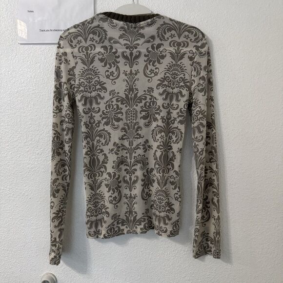IKKS Mesh Damask Print Long‎ Sleeve Top Small Y2k Grunge Festival Streetwear - Picture 3 of 4
